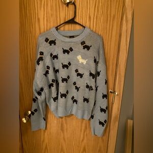 NWT Netflix Stranger Things Erica Scottie Dog Soft Blue Knit Sweater Sz.XXL (20)